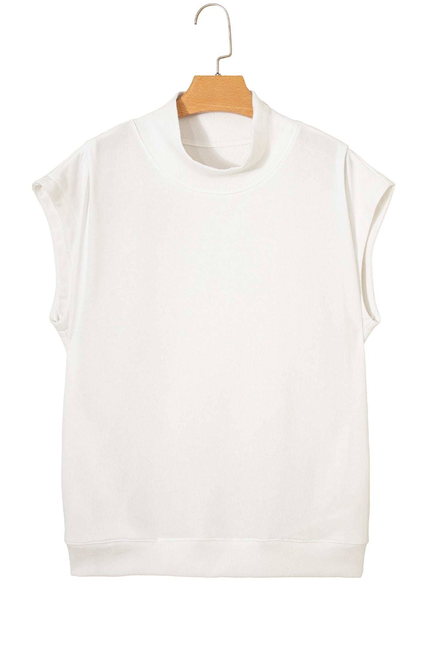 White Solid Color High Neck Cap Sleeve Loose Top