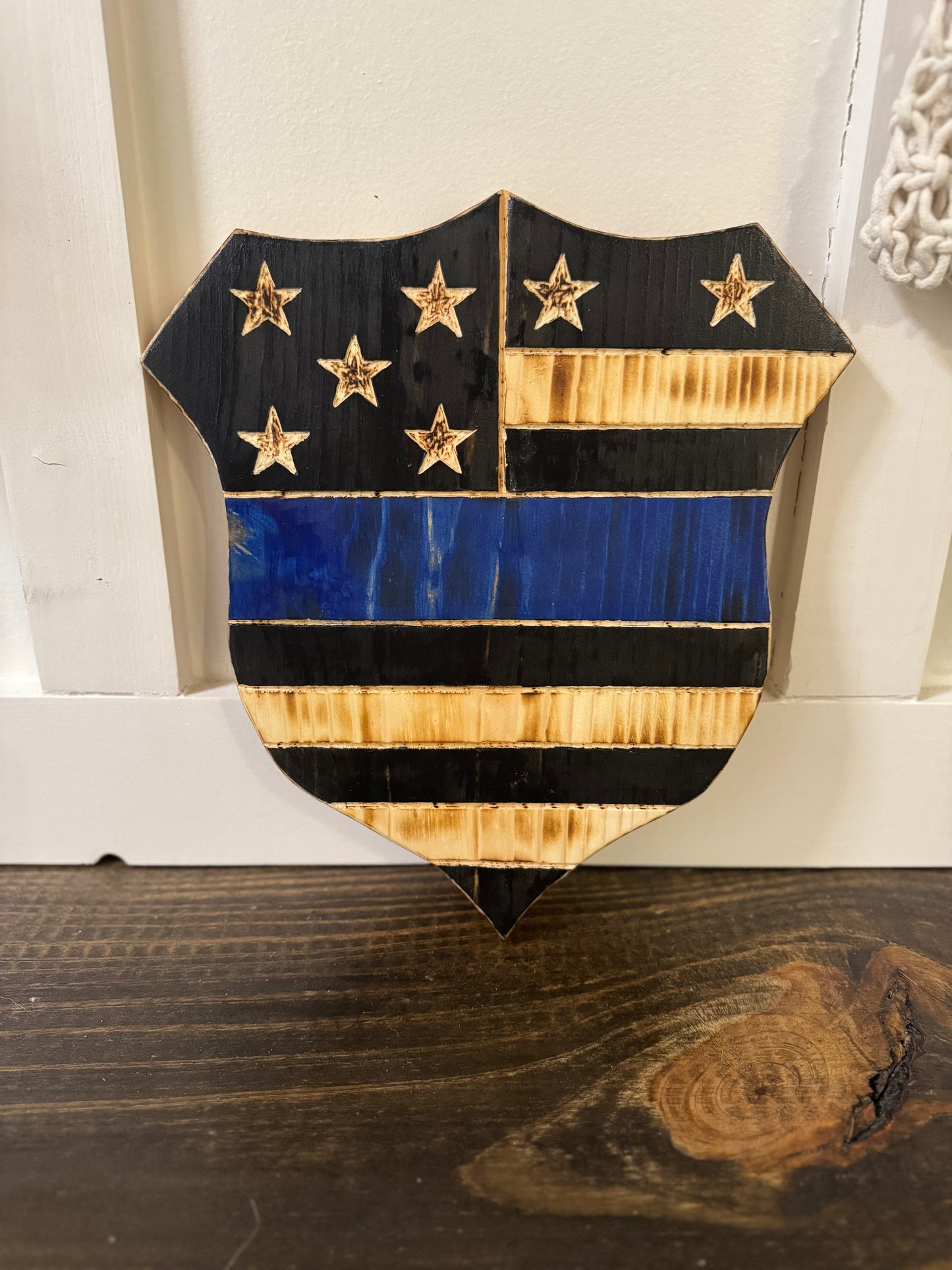 Police Shield Wooden Sign – Crafted in Police Flag Colors