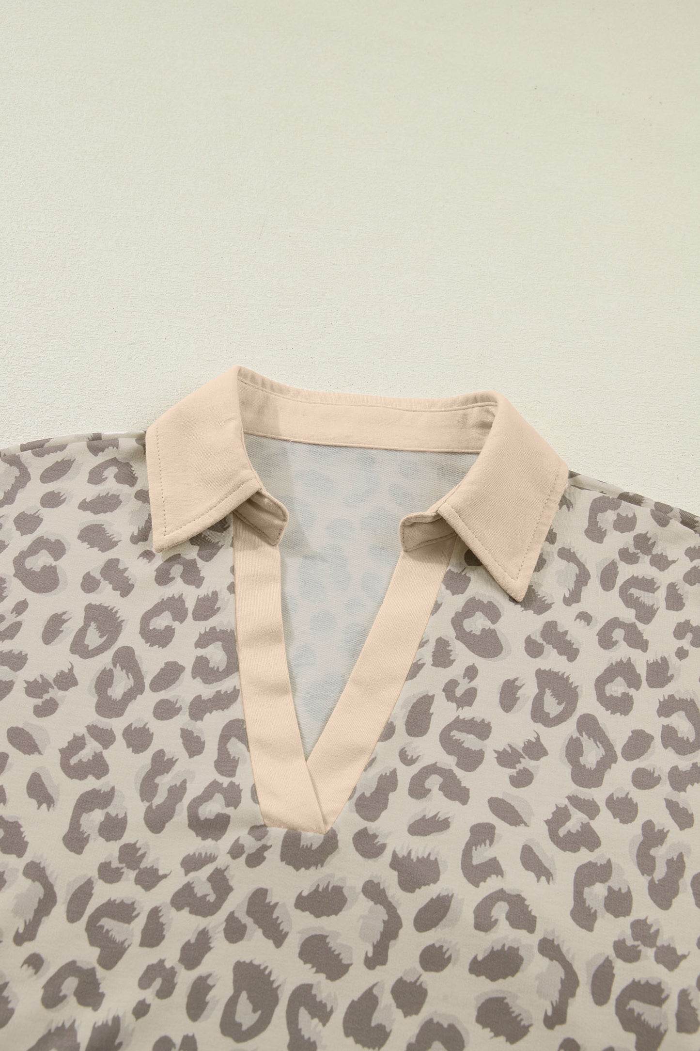 Khaki V Neck Collar Leopard Printed 2pcs Short Set