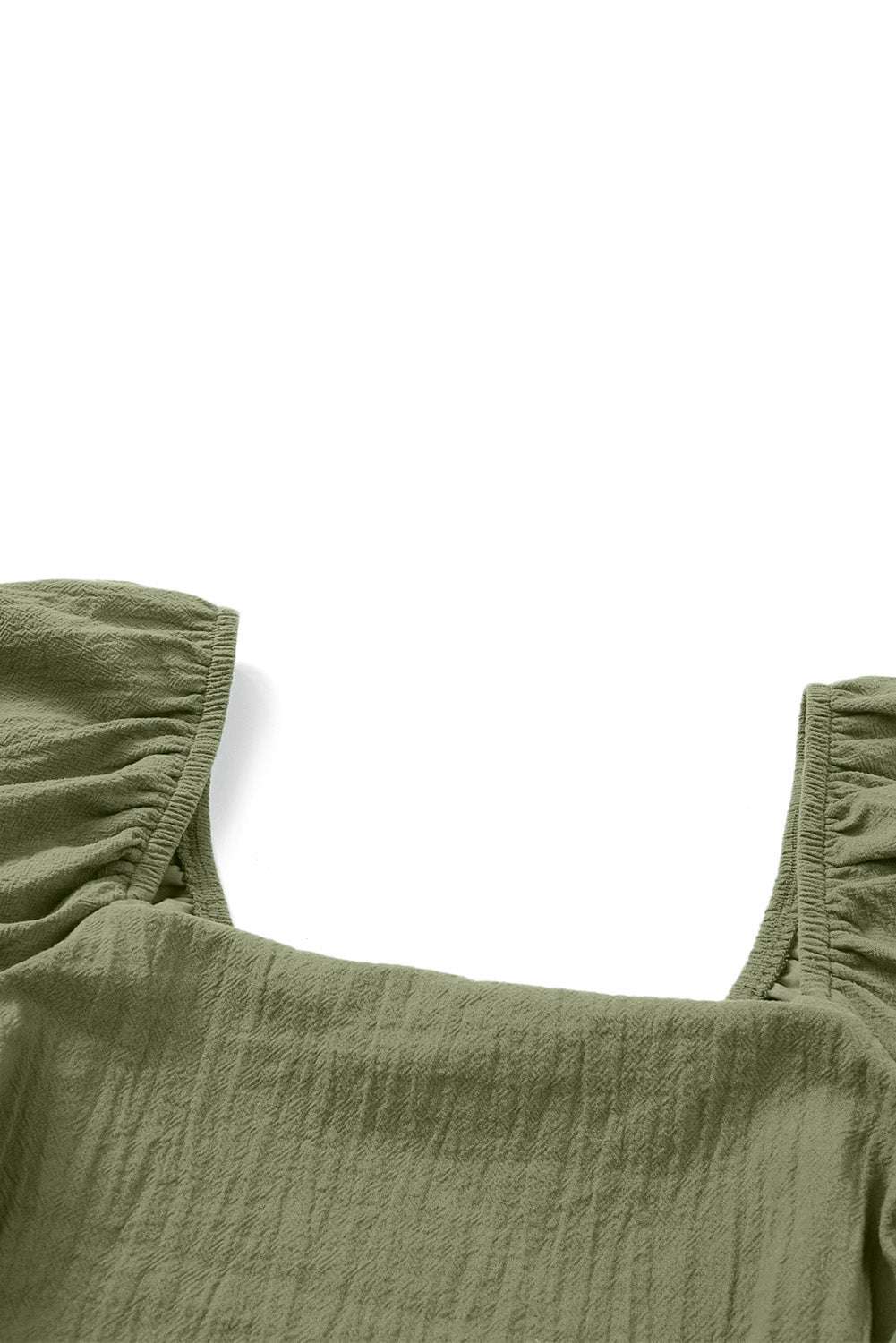 Jungle Green Square Neck Ruched Puff Sleeve Romper