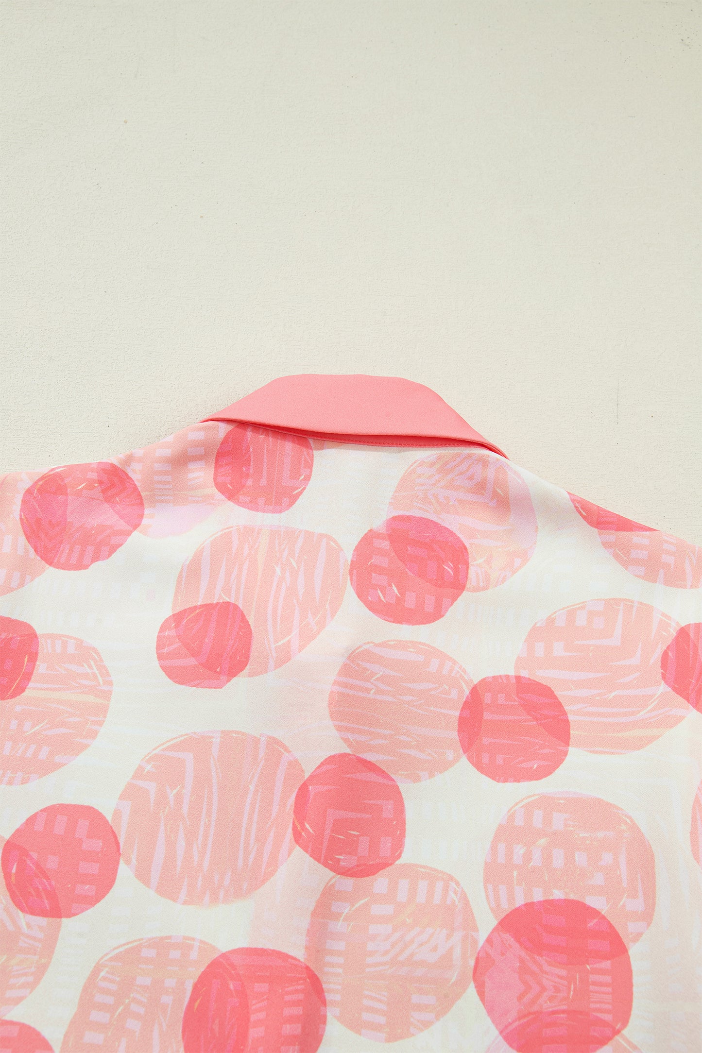 Pink Double Polka Dot Printed Ruffle Trim Short Sleeve Babydoll Shirt