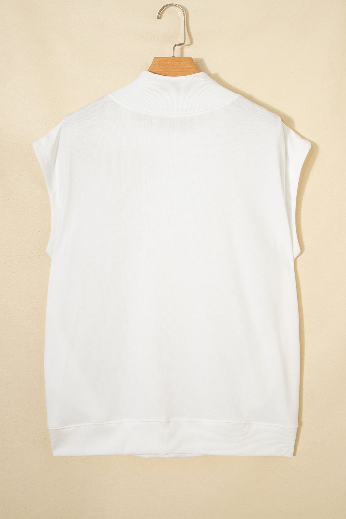 White Solid Color High Neck Cap Sleeve Loose Top