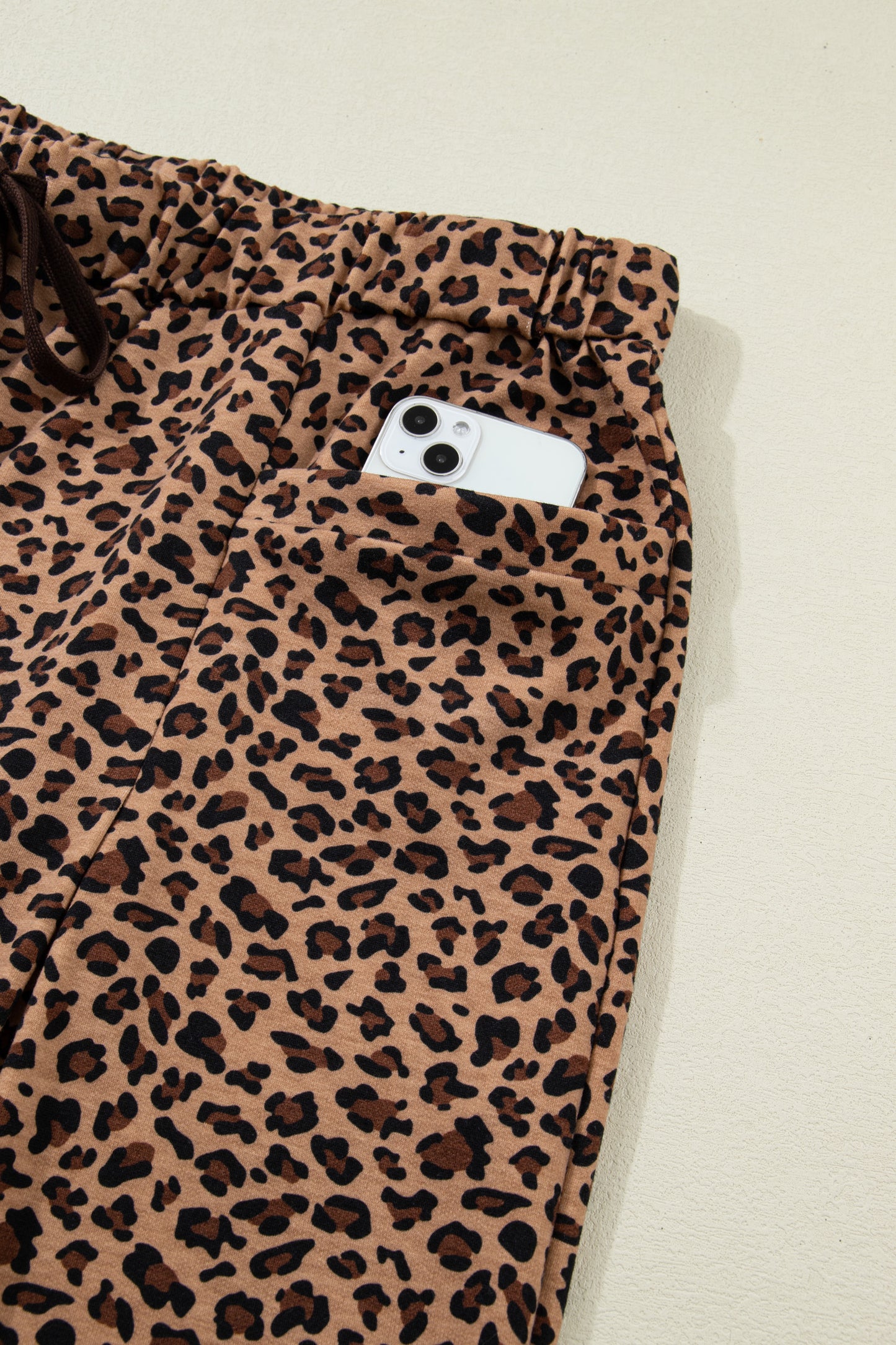 Brown Plus Size Leopard Loose Top Pleated Pants Set
