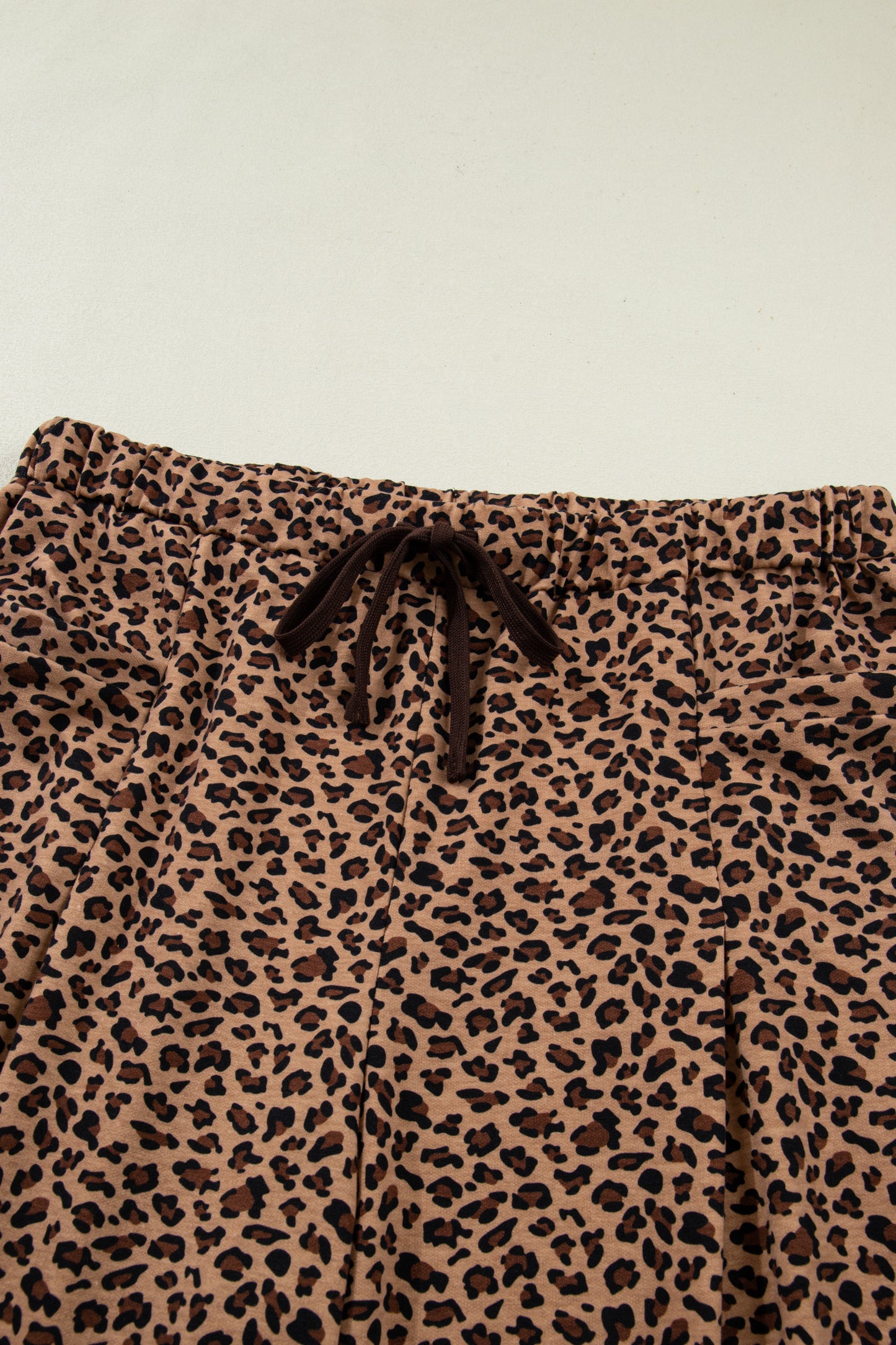 Brown Plus Size Leopard Loose Top Pleated Pants Set