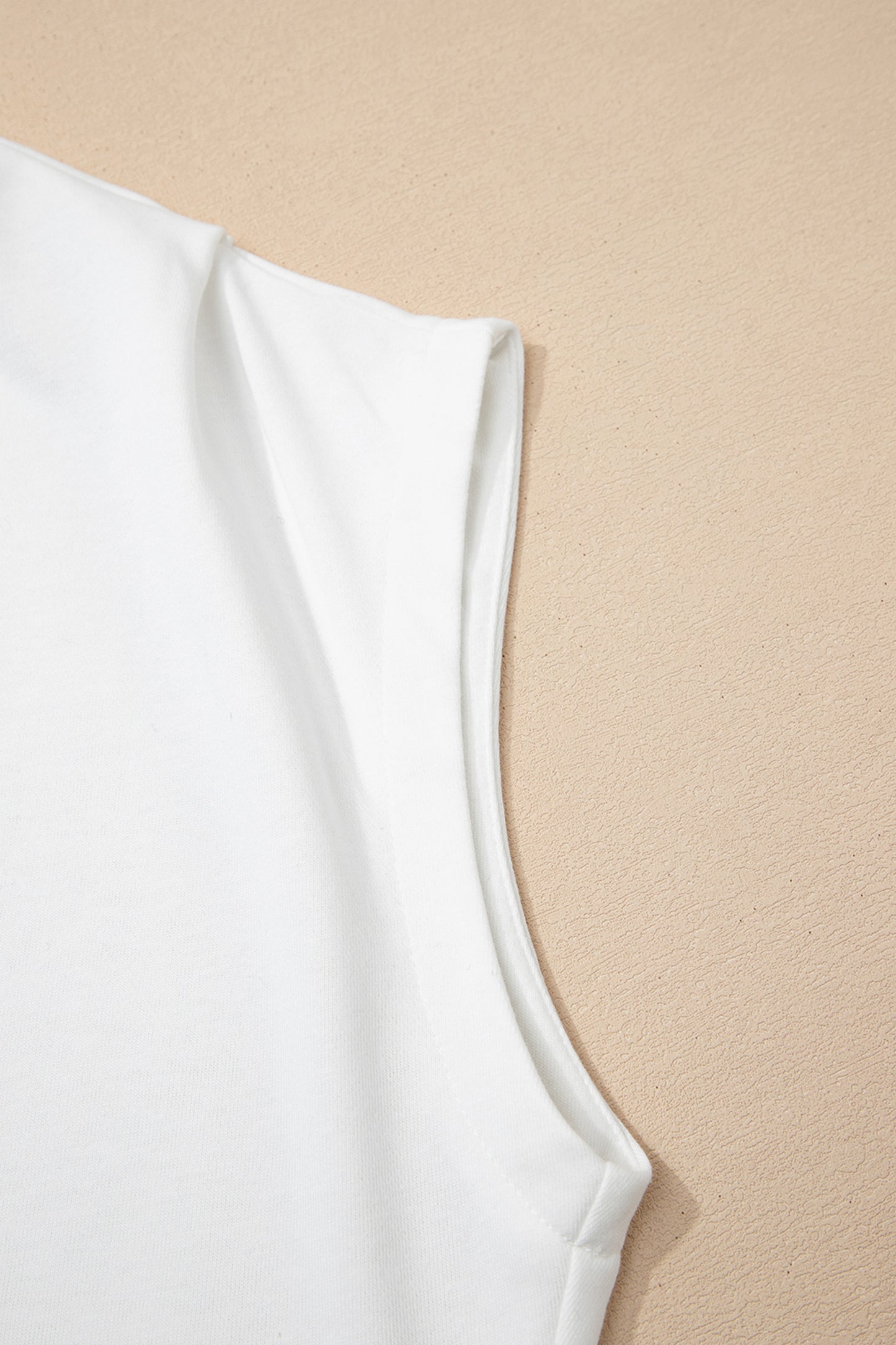White Solid Color High Neck Cap Sleeve Loose Top
