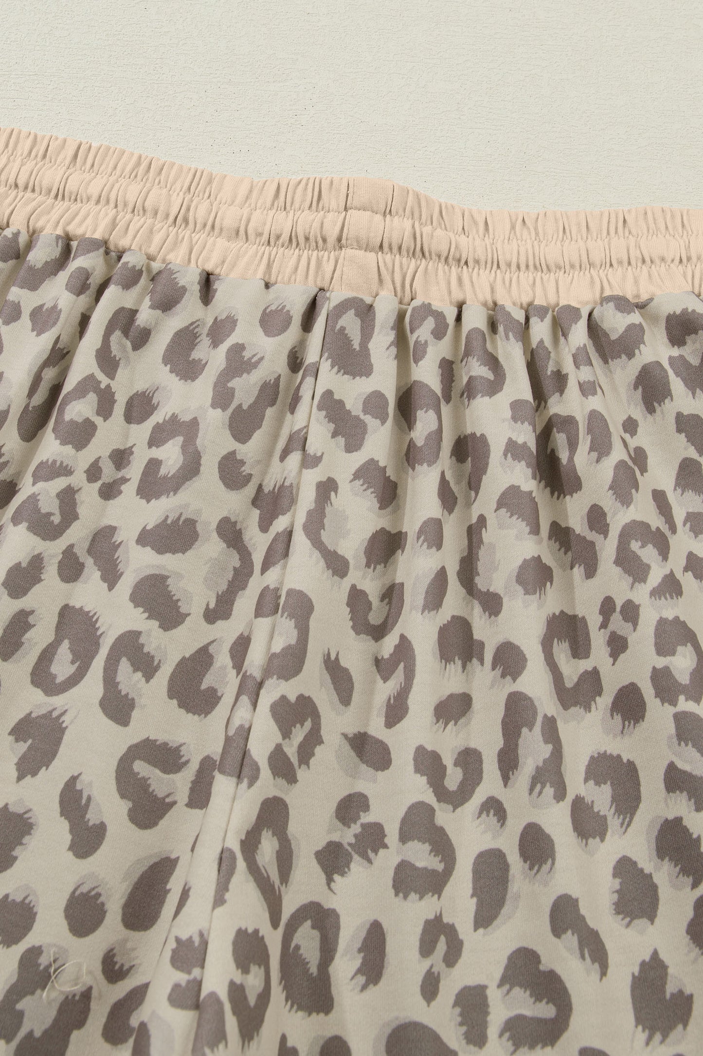 Khaki V Neck Collar Leopard Printed 2pcs Short Set