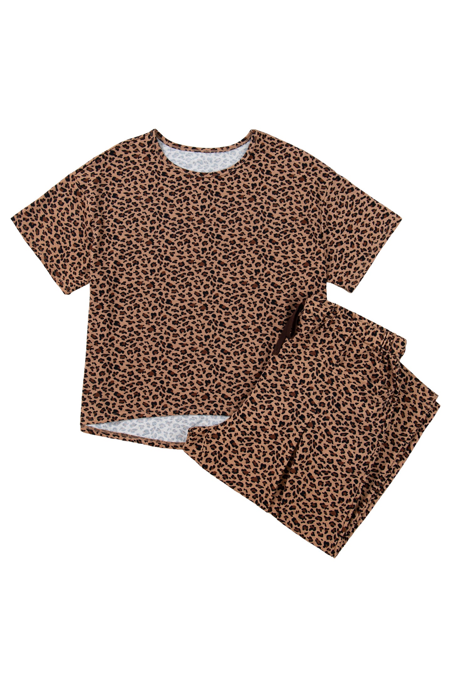 Brown Plus Size Leopard Loose Top Pleated Pants Set