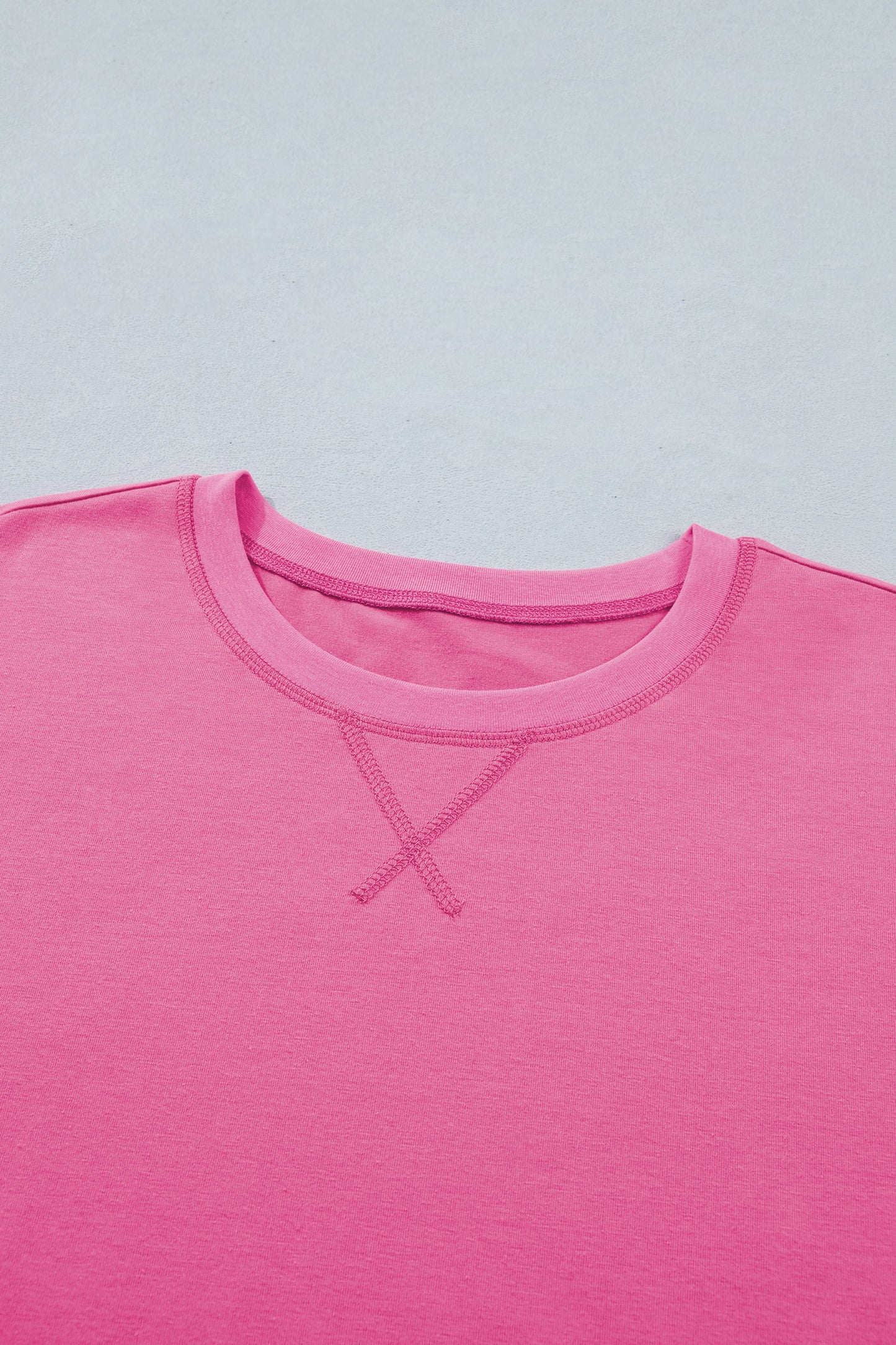 Bright Pink Seam Detail Raw Edge Tee Rainbow Waistband Casual Short Set