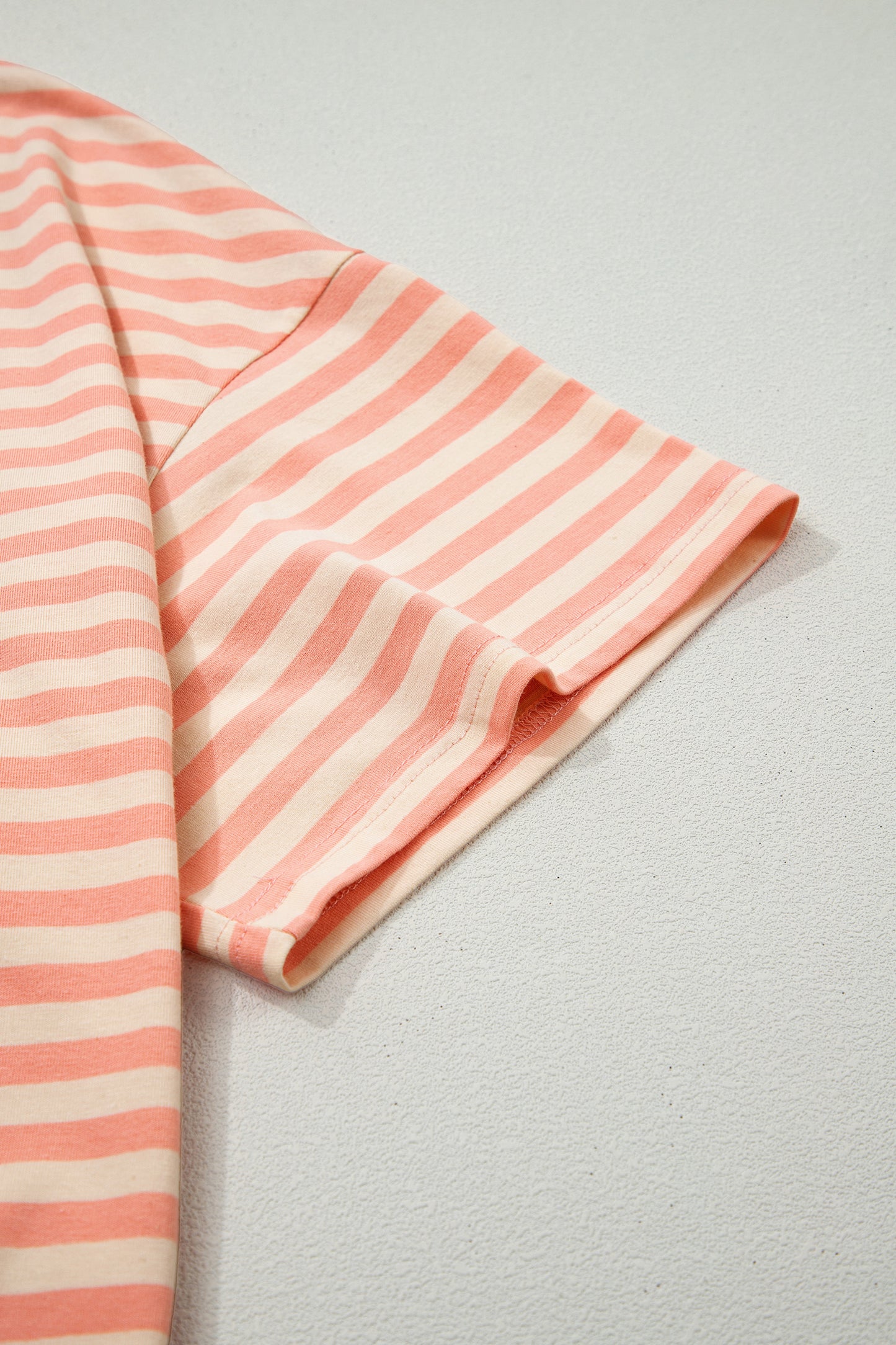 Pink Stripe Drop Shoulder T Shirt and Shorts Plus Size Summer Set