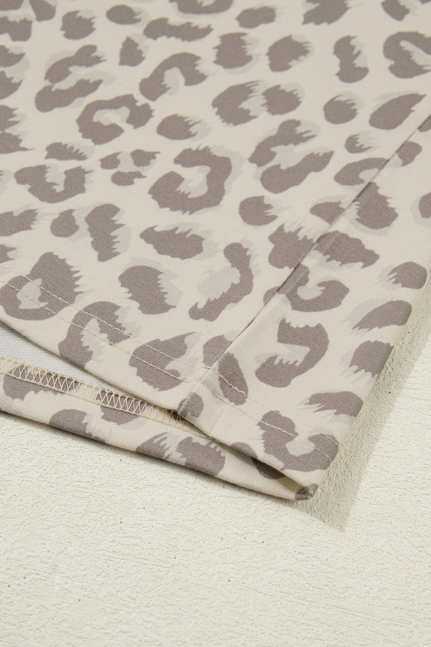 Khaki V Neck Collar Leopard Printed 2pcs Short Set